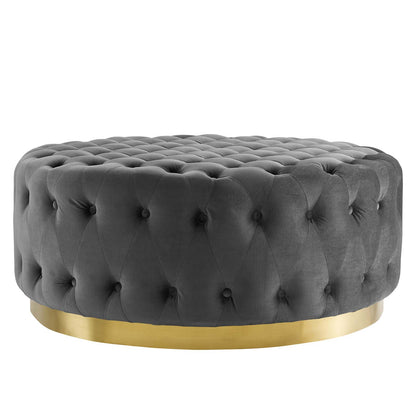 Ensconce Tufted Performance Velvet Round Ottoman, Velvet, Grey Gray, 19780