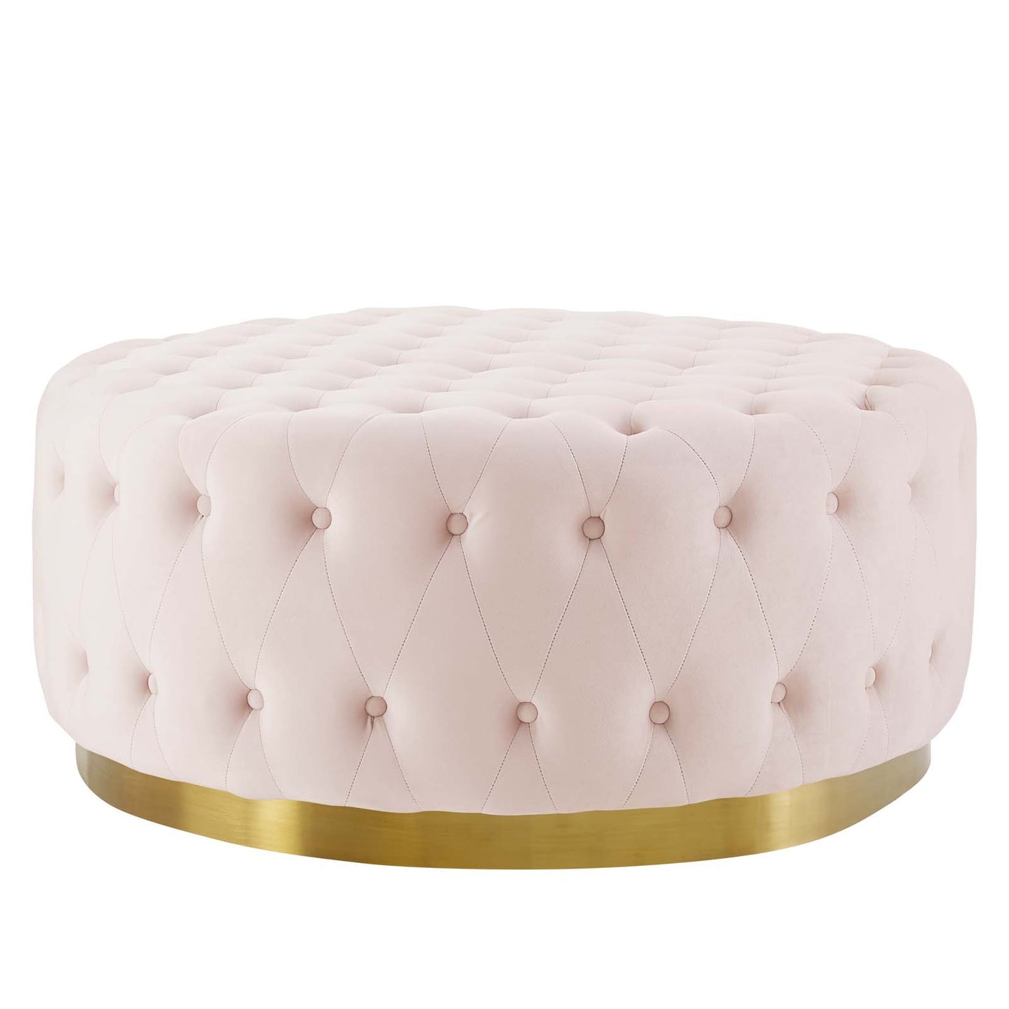 Ensconce Tufted Performance Velvet Round Ottoman, Velvet, Pink, 19782