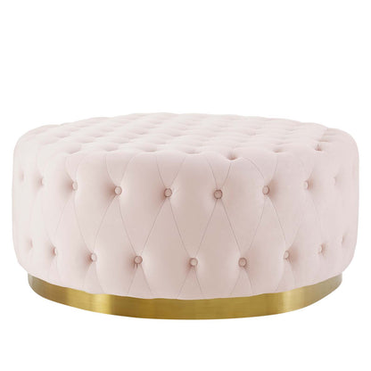 Ensconce Tufted Performance Velvet Round Ottoman, Velvet, Pink, 19782