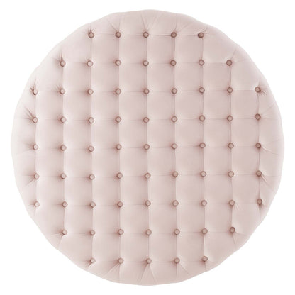 Ensconce Tufted Performance Velvet Round Ottoman, Velvet, Pink, 19782