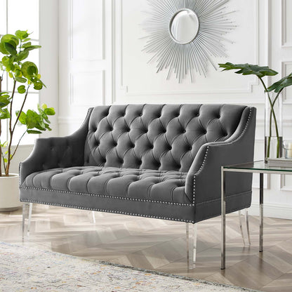 Proverbial Tufted Performance Velvet Loveseat, Velvet, Grey Gray, 19783