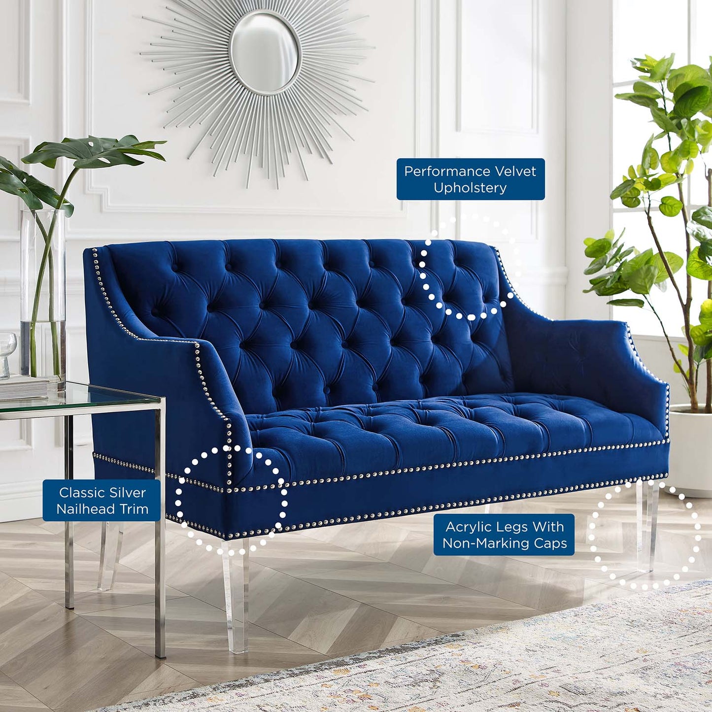 Proverbial Tufted Performance Velvet Loveseat, Velvet, Blue Navy, 19784