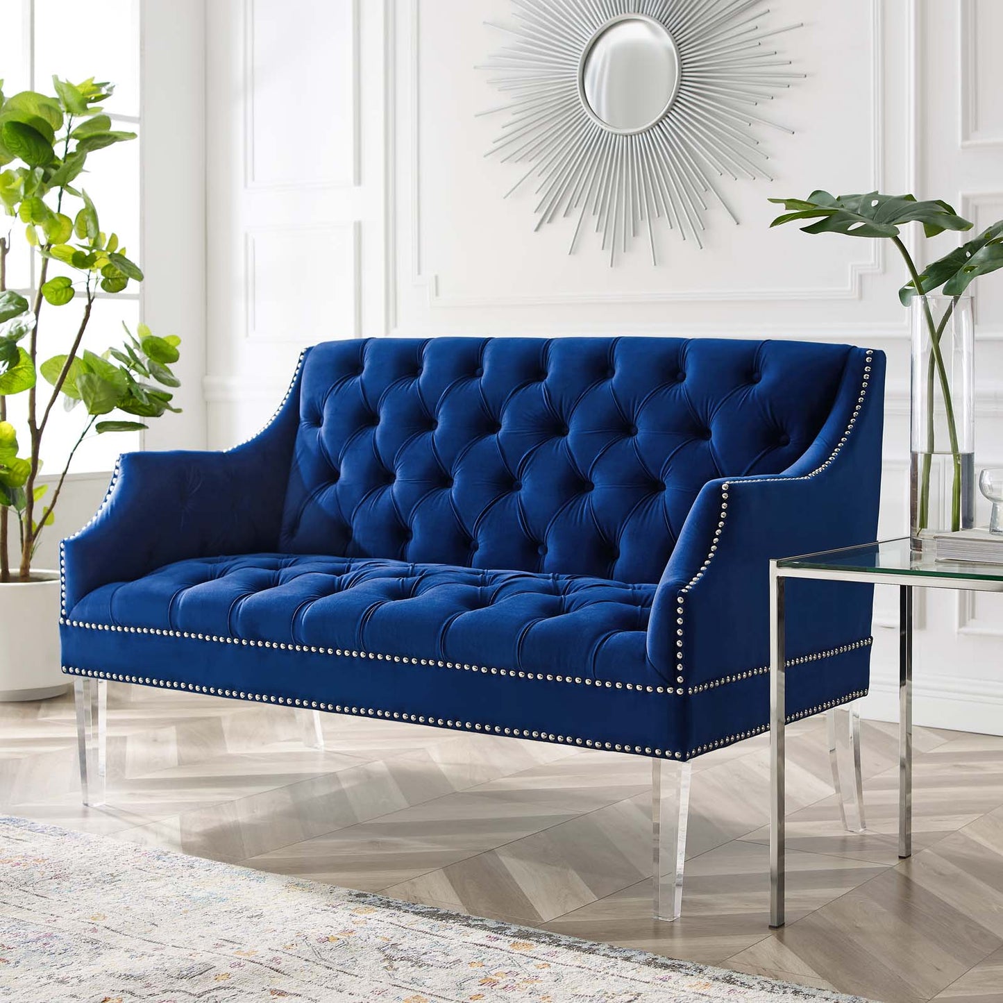 Proverbial Tufted Performance Velvet Loveseat, Velvet, Blue Navy, 19784