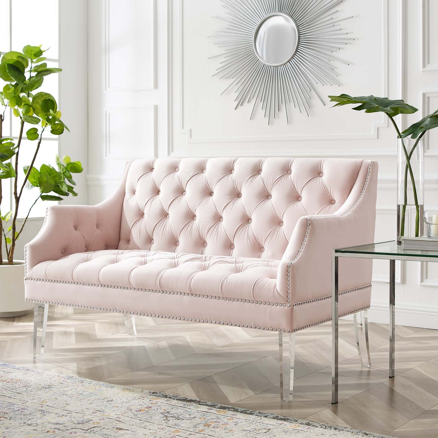 Proverbial Tufted Performance Velvet Loveseat, Velvet, Pink, 19785