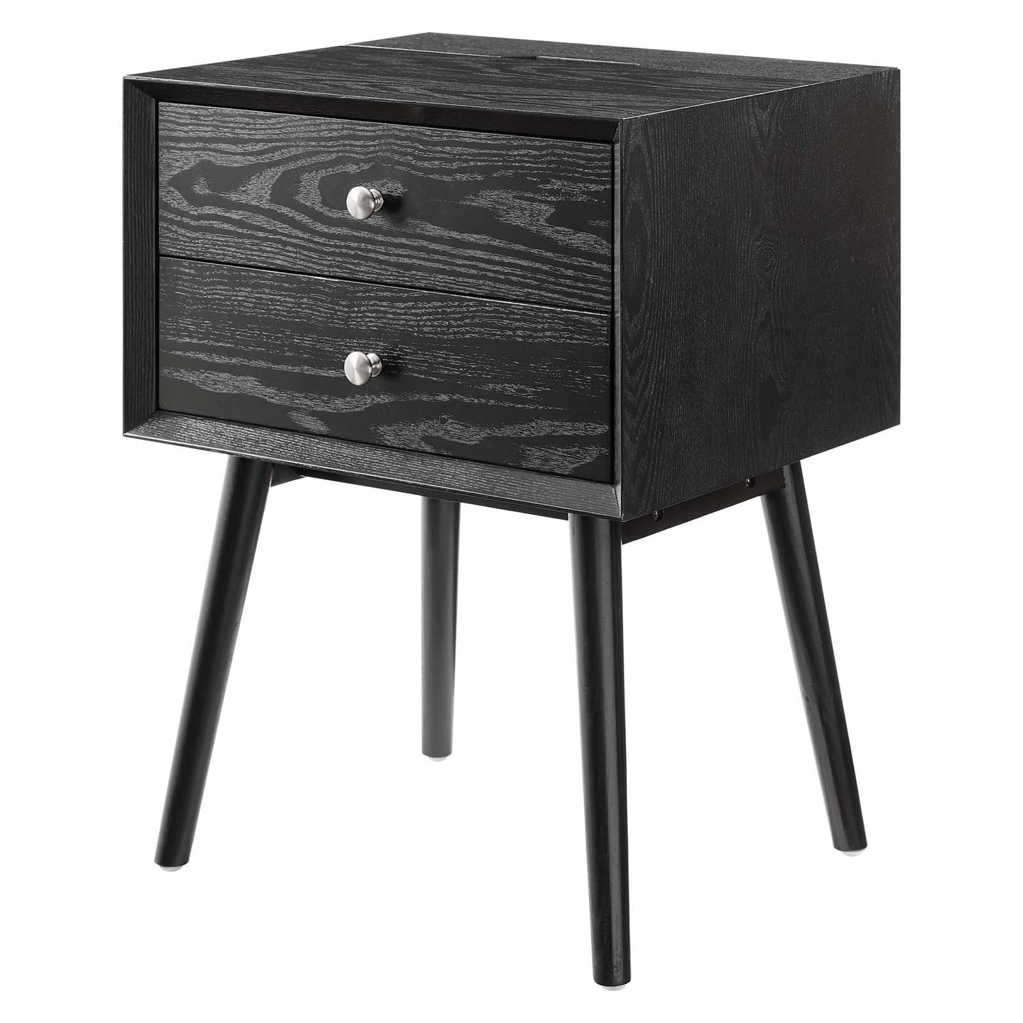 Ember Wood Nightstand With USB Ports, Wood, Black, 19786