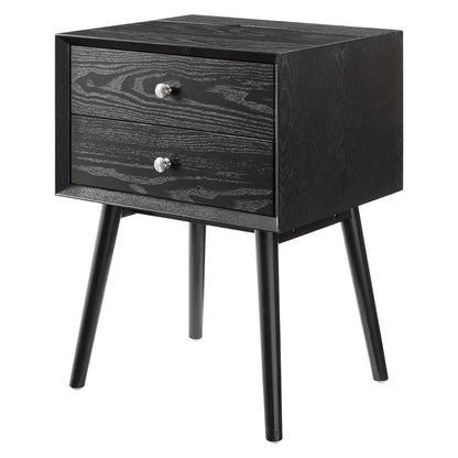 Ember Wood Nightstand With USB Ports, Wood, Black, 19786