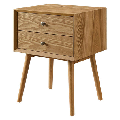 Ember Wood Nightstand With USB Ports, Wood, Brown Natural, 19787