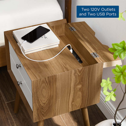 Ember Wood Nightstand With USB Ports, Wood, Brown Natural White, 19788