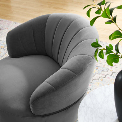 Billow Tufted Performance Velvet Swivel Chair, Velvet, Grey Gray, 19792