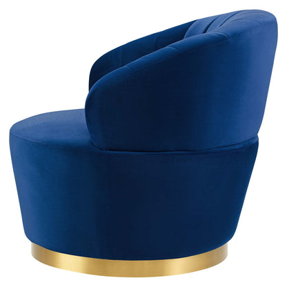 Billow Tufted Performance Velvet Swivel Chair, Velvet, Blue Navy, 19793