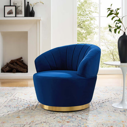 Billow Tufted Performance Velvet Swivel Chair, Velvet, Blue Navy, 19793