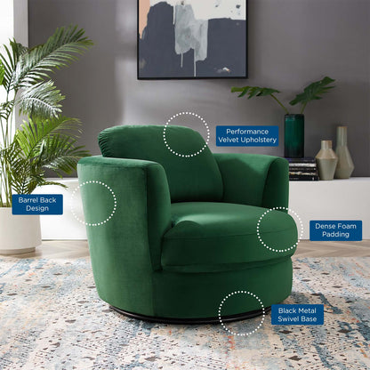 Pirouette Performance Velvet Swivel Armchair, Velvet, Green, 19794