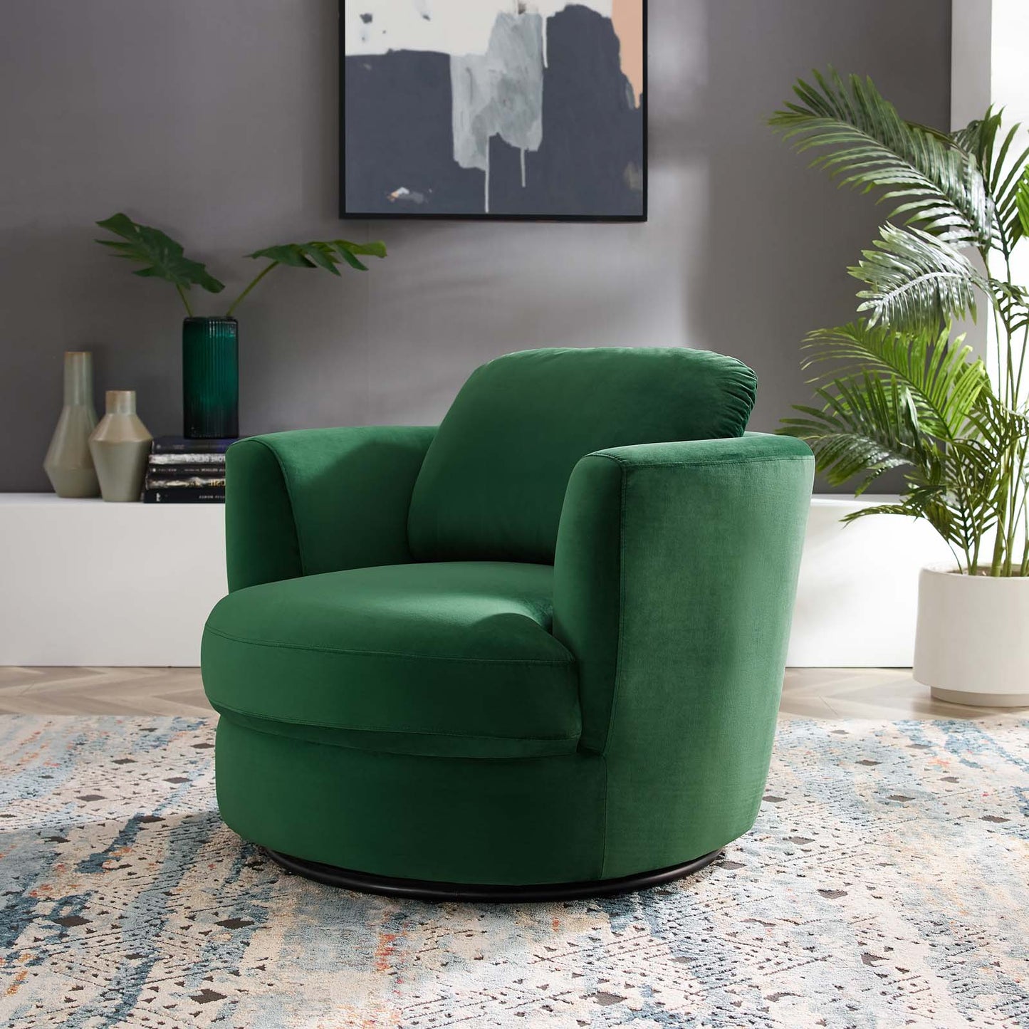 Pirouette Performance Velvet Swivel Armchair, Velvet, Green, 19794
