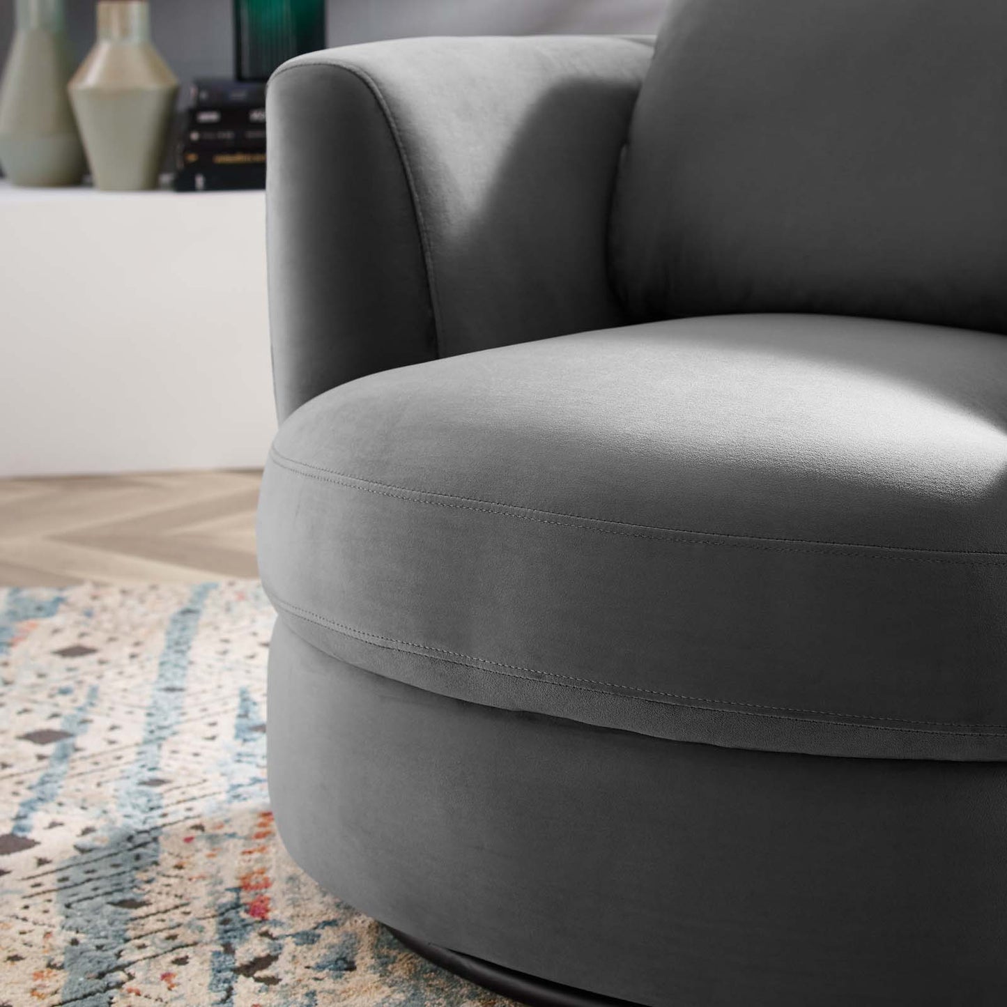 Pirouette Performance Velvet Swivel Armchair, Velvet, Grey Gray, 19795