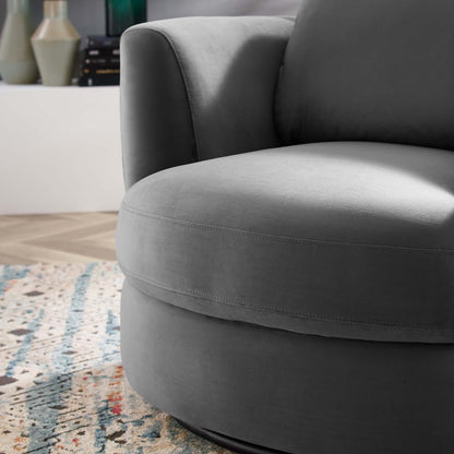 Pirouette Performance Velvet Swivel Armchair, Velvet, Grey Gray, 19795