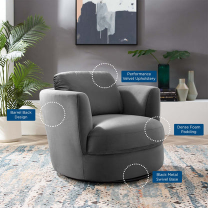 Pirouette Performance Velvet Swivel Armchair, Velvet, Grey Gray, 19795