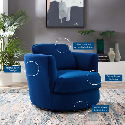 Pirouette Performance Velvet Swivel Armchair, Velvet, Blue Navy, 19796