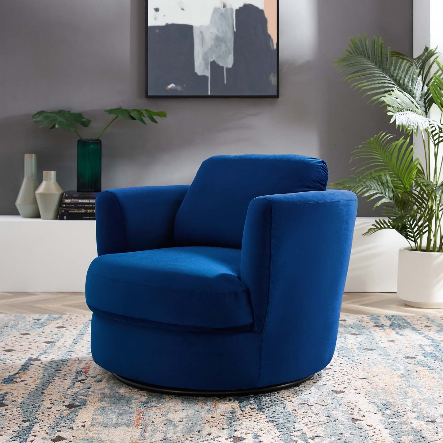Pirouette Performance Velvet Swivel Armchair, Velvet, Blue Navy, 19796