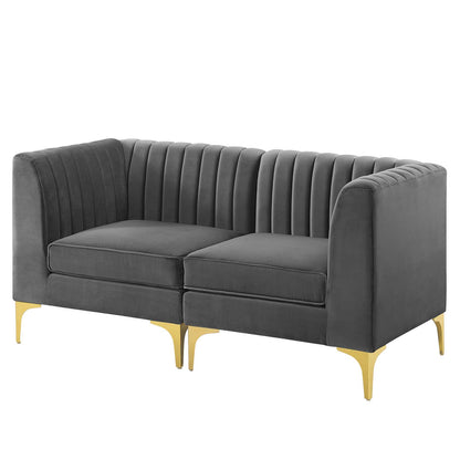 Triumph Channel Tufted Performance Velvet Loveseat, Velvet, Grey Gray, 19797