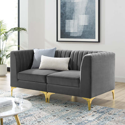 Triumph Channel Tufted Performance Velvet Loveseat, Velvet, Grey Gray, 19797
