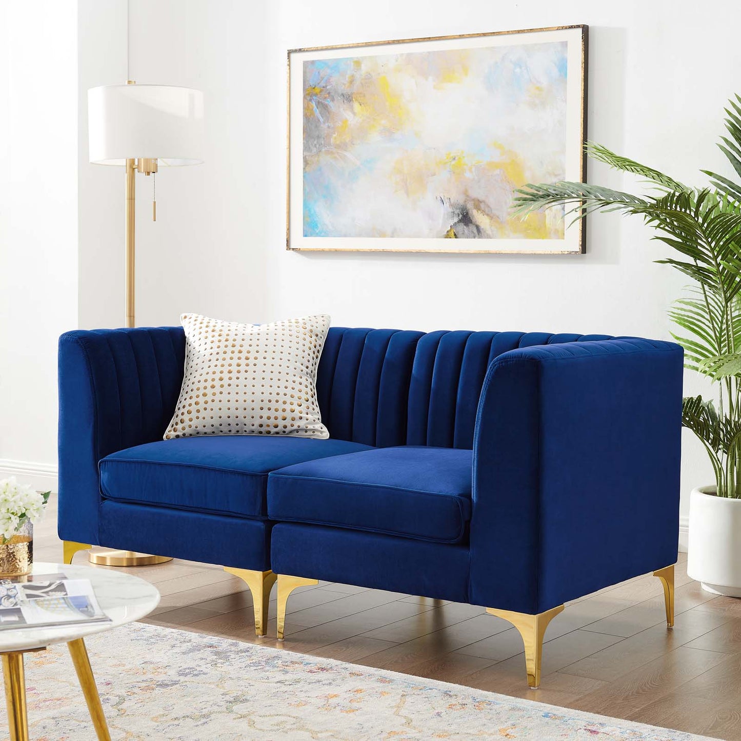 Triumph Channel Tufted Performance Velvet Loveseat, Velvet, Blue Navy, 19798