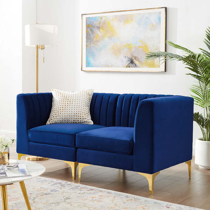 Triumph Channel Tufted Performance Velvet Loveseat, Velvet, Blue Navy, 19798