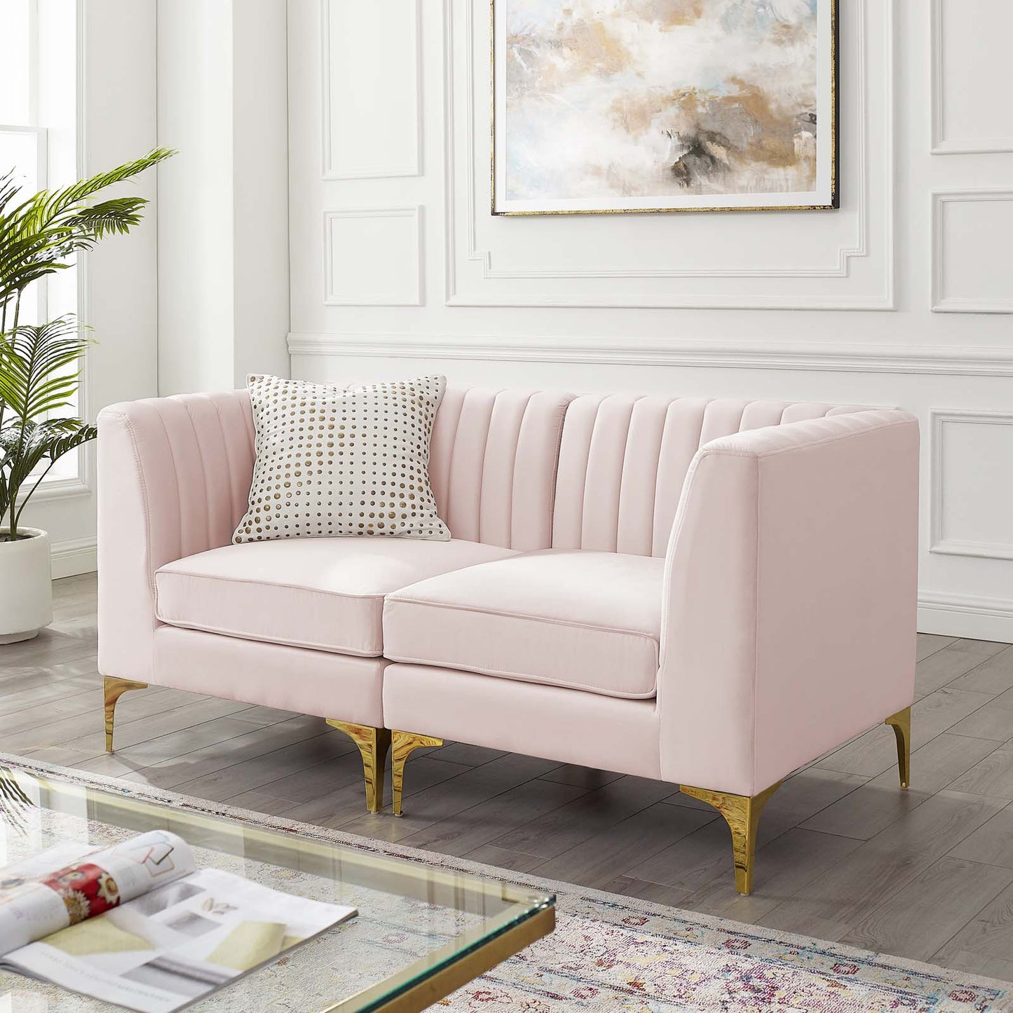 Triumph Channel Tufted Performance Velvet Loveseat, Velvet, Pink, 19799