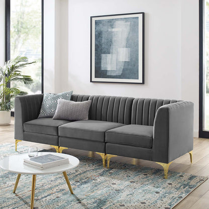 Triumph Channel Tufted Performance Velvet 	3-Seater Sofa, Velvet, Grey Gray, 19800