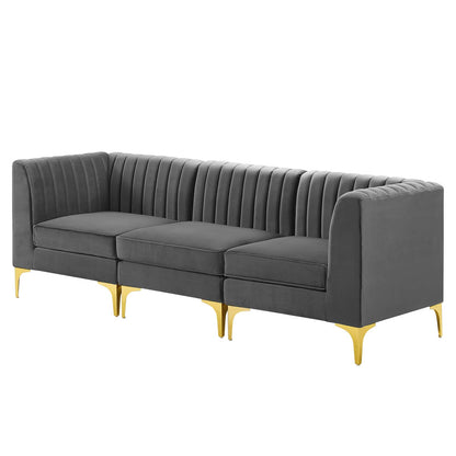 Triumph Channel Tufted Performance Velvet 	3-Seater Sofa, Velvet, Grey Gray, 19800