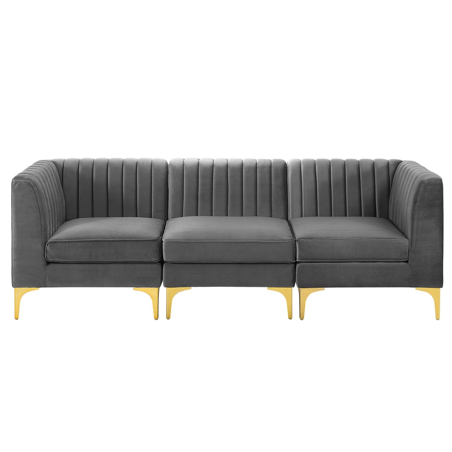 Triumph Channel Tufted Performance Velvet 	3-Seater Sofa, Velvet, Grey Gray, 19800
