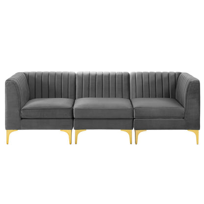 Triumph Channel Tufted Performance Velvet 	3-Seater Sofa, Velvet, Grey Gray, 19800