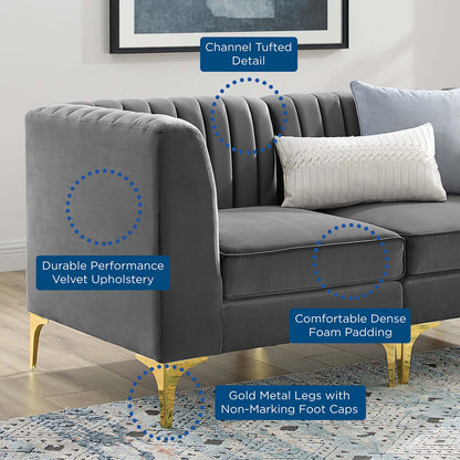 Triumph Channel Tufted Performance Velvet 	3-Seater Sofa, Velvet, Grey Gray, 19800