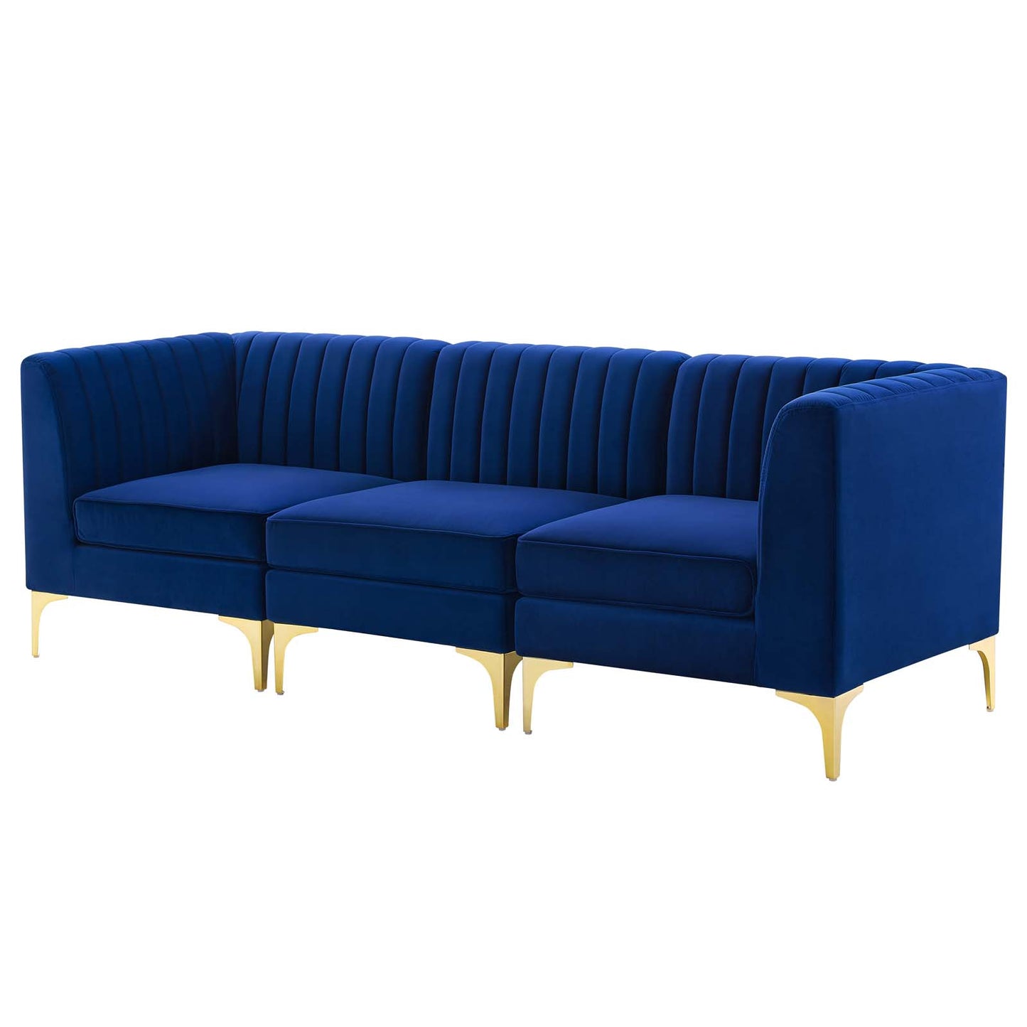 Triumph Channel Tufted Performance Velvet 	3-Seater Sofa, Velvet, Blue Navy, 19801