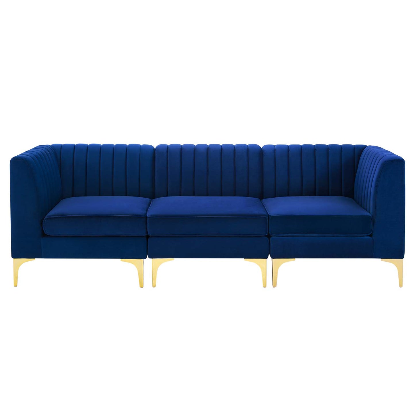 Triumph Channel Tufted Performance Velvet 	3-Seater Sofa, Velvet, Blue Navy, 19801