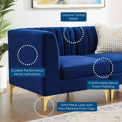 Triumph Channel Tufted Performance Velvet 	3-Seater Sofa, Velvet, Blue Navy, 19801