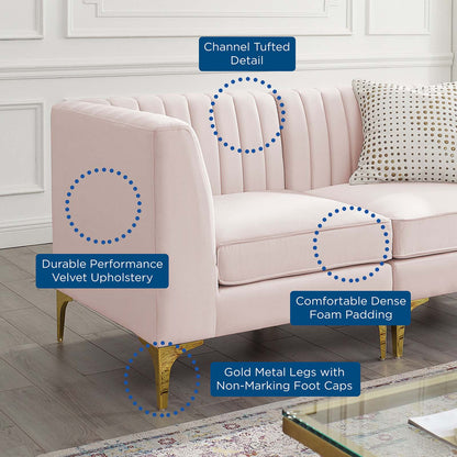 Triumph Channel Tufted Performance Velvet 	3-Seater Sofa, Velvet, Pink, 19802