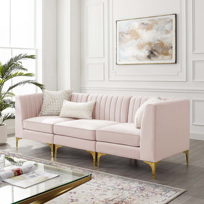 Triumph Channel Tufted Performance Velvet 	3-Seater Sofa, Velvet, Pink, 19802