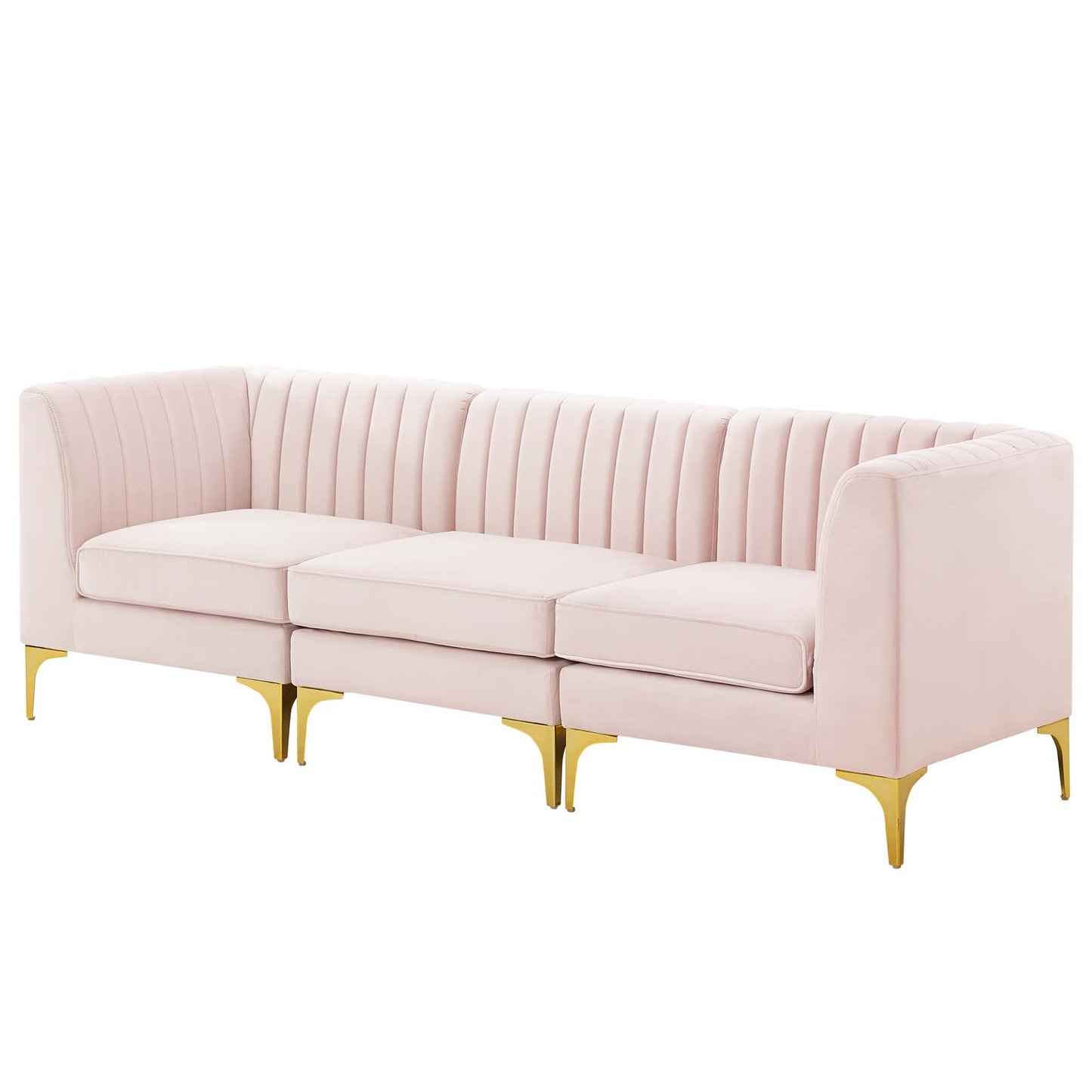 Triumph Channel Tufted Performance Velvet 	3-Seater Sofa, Velvet, Pink, 19802