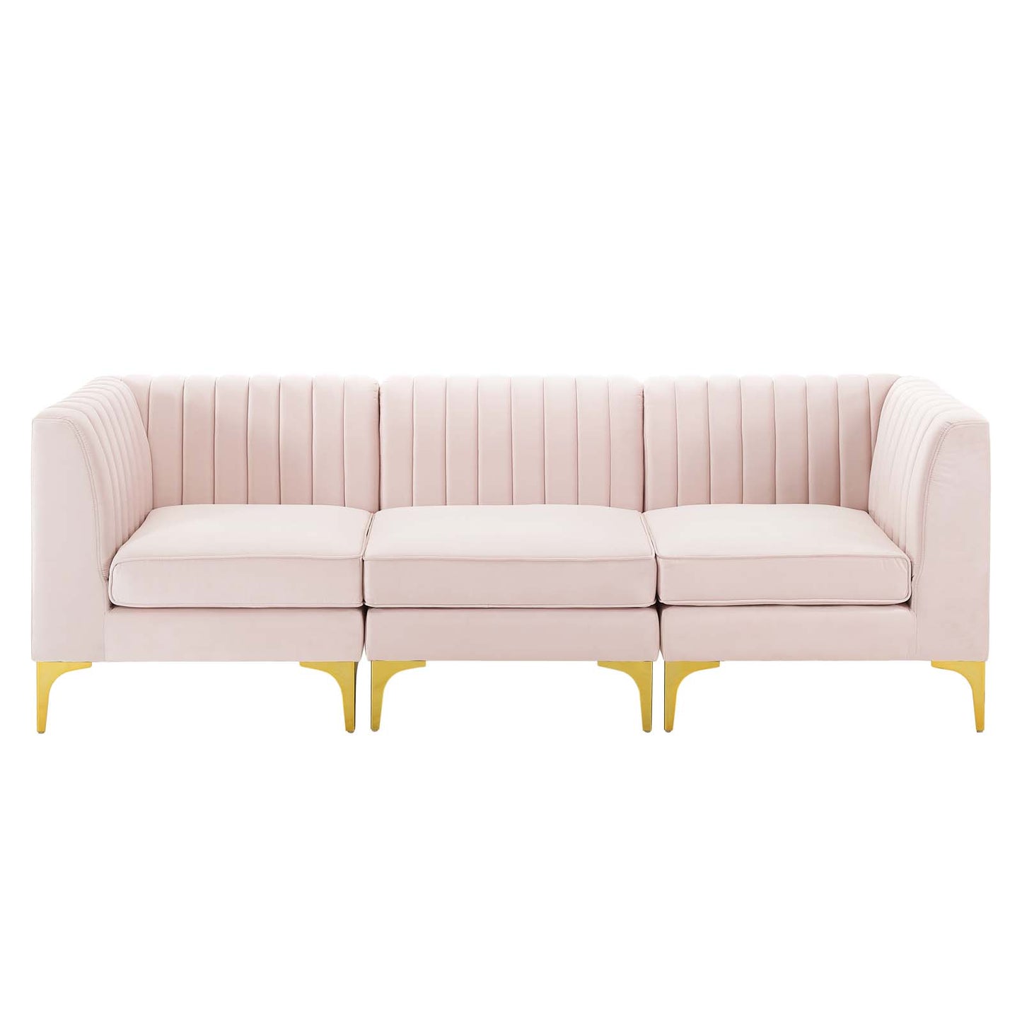 Triumph Channel Tufted Performance Velvet 	3-Seater Sofa, Velvet, Pink, 19802