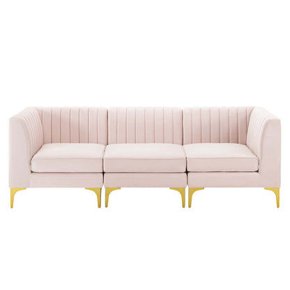 Triumph Channel Tufted Performance Velvet 	3-Seater Sofa, Velvet, Pink, 19802