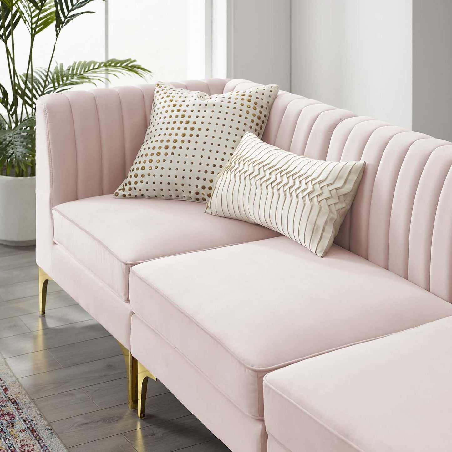 Triumph Channel Tufted Performance Velvet 	3-Seater Sofa, Velvet, Pink, 19802