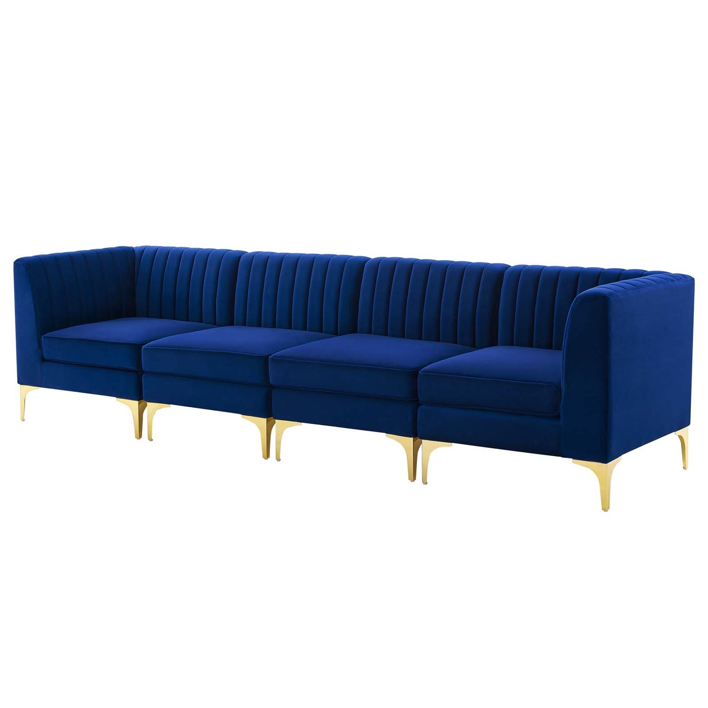 Triumph Channel Tufted Performance Velvet 4-Seater Sofa, Velvet, Blue Navy, 19804