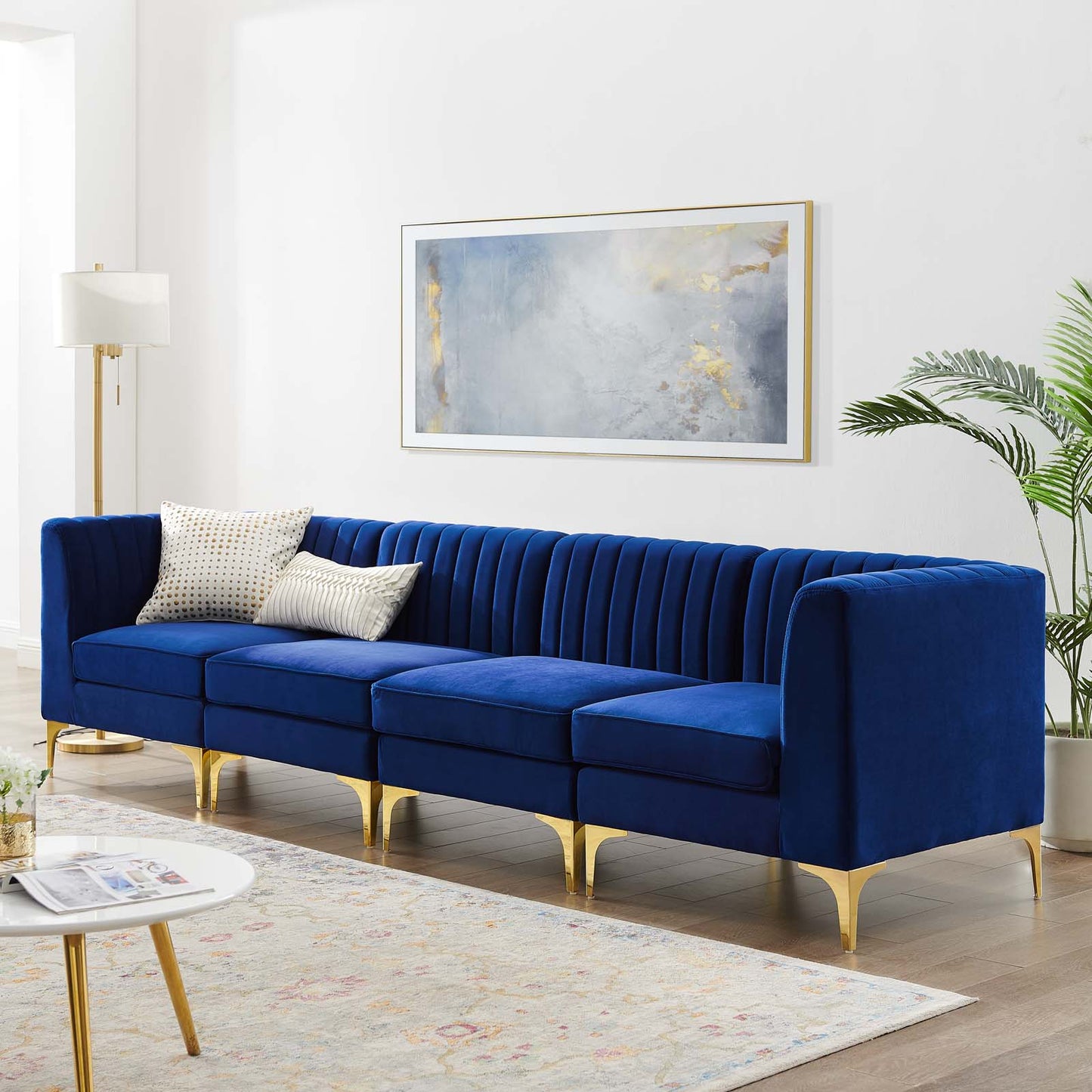 Triumph Channel Tufted Performance Velvet 4-Seater Sofa, Velvet, Blue Navy, 19804