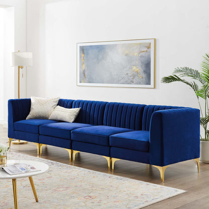 Triumph Channel Tufted Performance Velvet 4-Seater Sofa, Velvet, Blue Navy, 19804