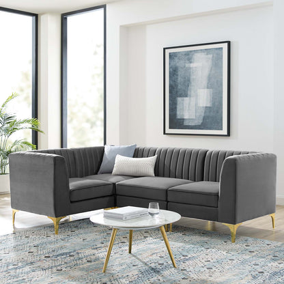 Triumph Channel Tufted Performance Velvet 4-Piece Sectional Sofa, Velvet, Grey Gray, 19806