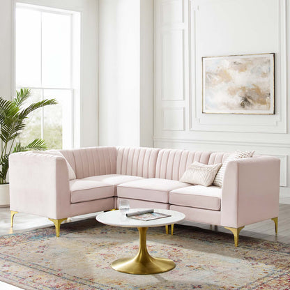 Triumph Channel Tufted Performance Velvet 4-Piece Sectional Sofa, Velvet, Pink, 19808