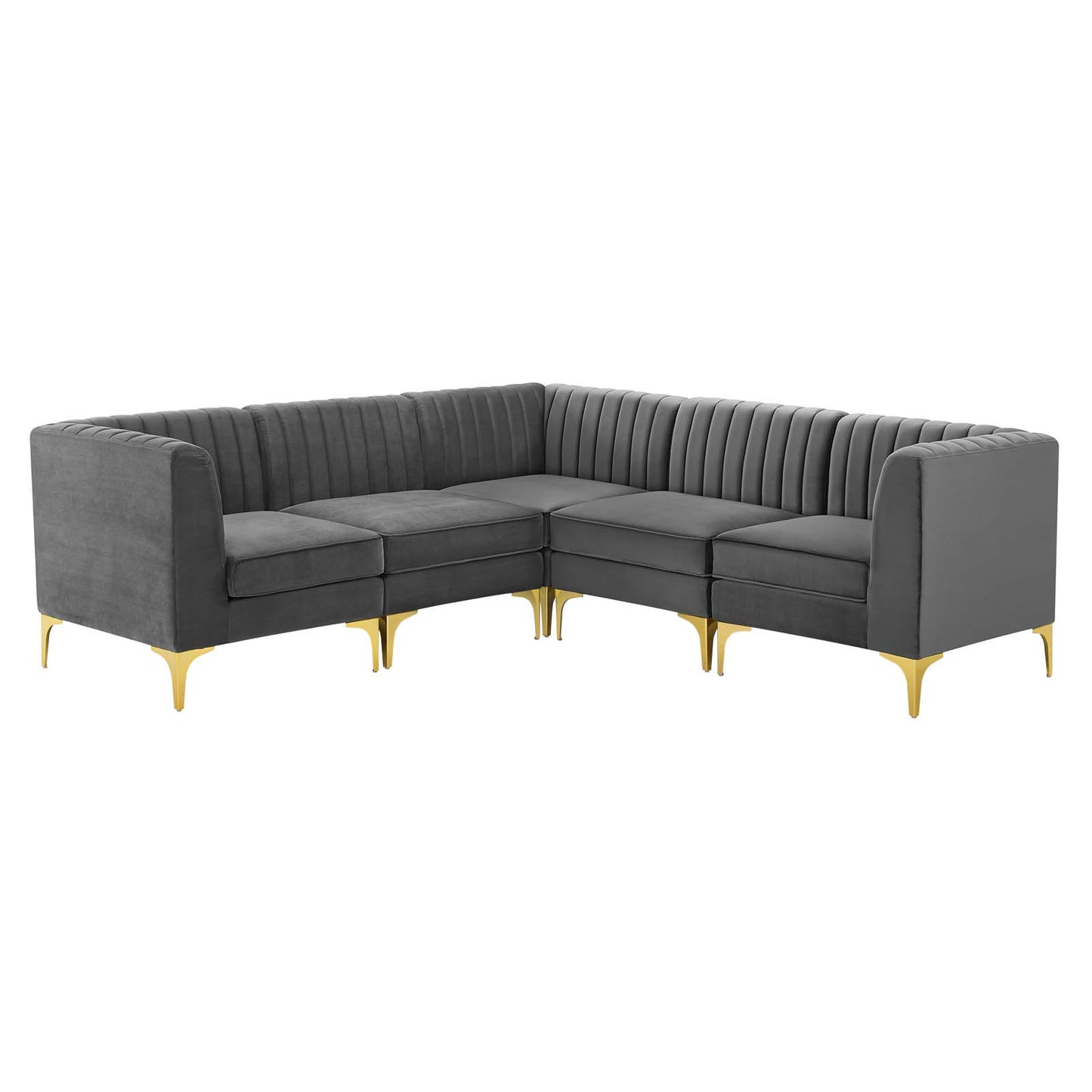 Triumph Channel Tufted Performance Velvet 5-Piece Sectional Sofa, Velvet, Grey Gray, 19809
