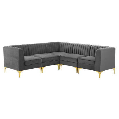 Triumph Channel Tufted Performance Velvet 5-Piece Sectional Sofa, Velvet, Grey Gray, 19809