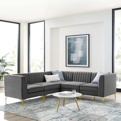 Triumph Channel Tufted Performance Velvet 5-Piece Sectional Sofa, Velvet, Grey Gray, 19809