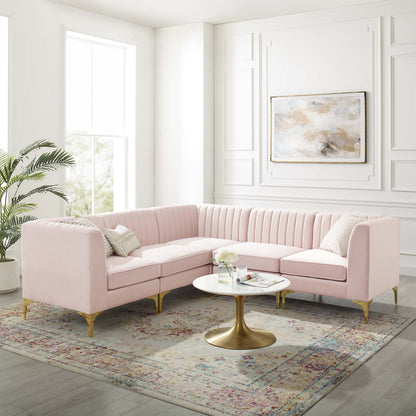 Triumph Channel Tufted Performance Velvet 5-Piece Sectional Sofa, Velvet, Pink, 19811